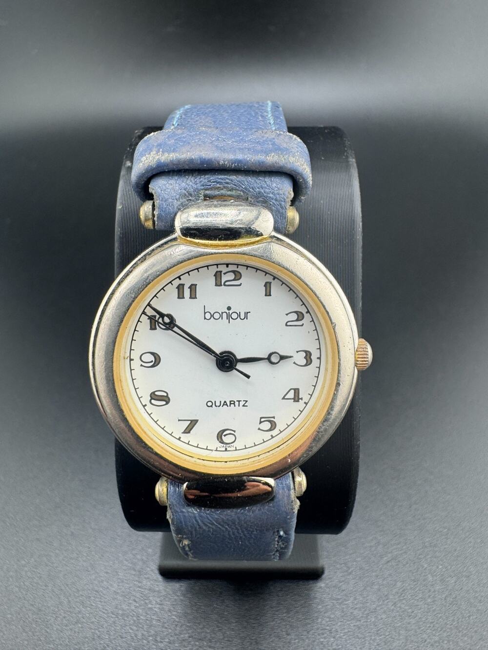 Vintage Bonjour Watch Two-Tone Blue Leather Band